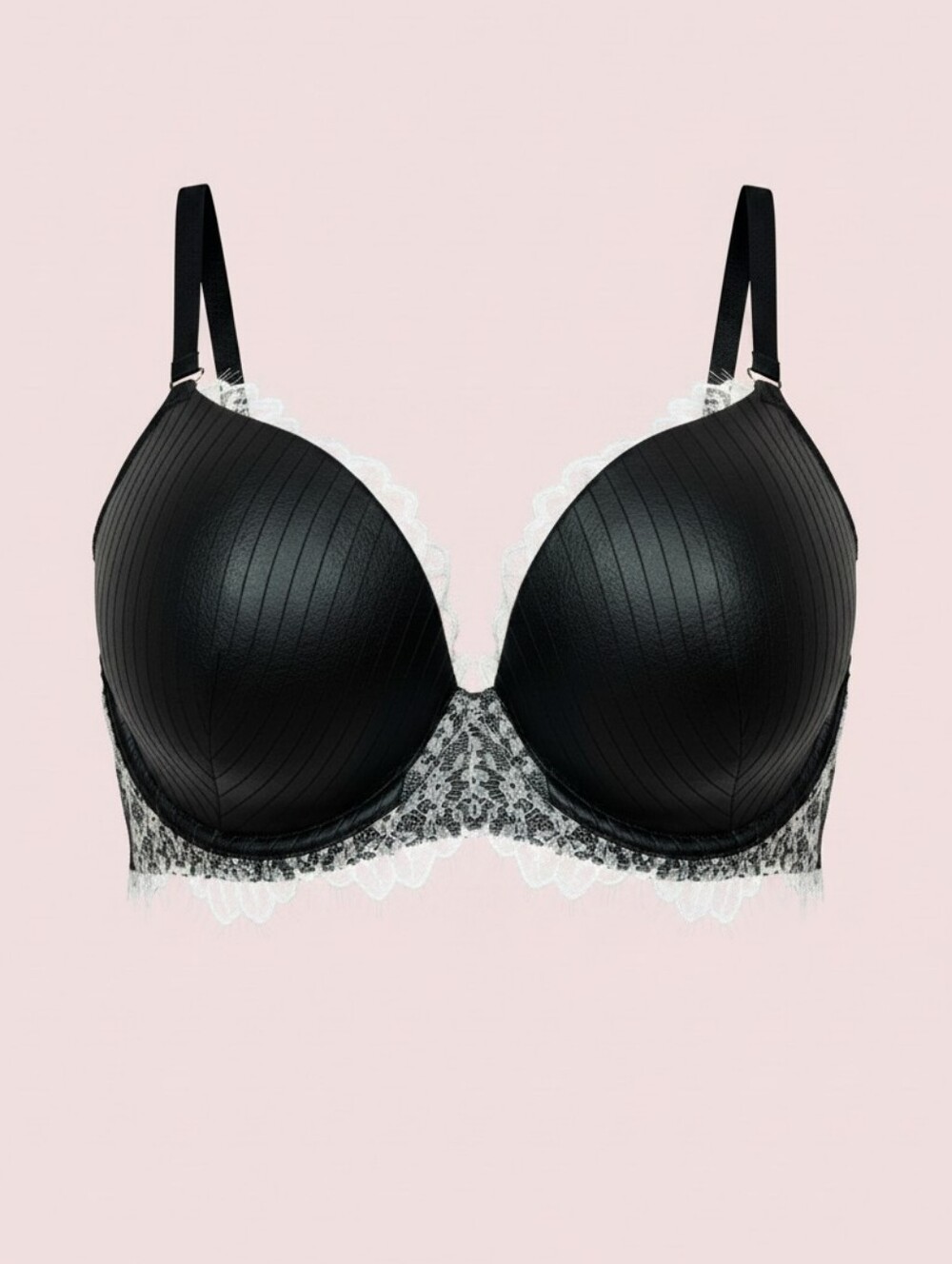 VICTORIA’S SECRET 34DD Very Sexy Lined Plunge Bra Faux Leather & Lace Like New!